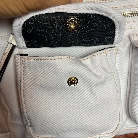 NWT True Religion White Multi Pocket Denim Shoulder Bag - Picture 12 of 13